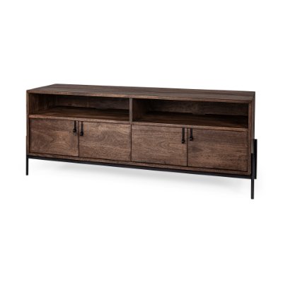 69018 - Glenn IV Dark Brown Wood w/ Black Iron Frame Media Console w/ Storage, TV Stand for TV up to 71"