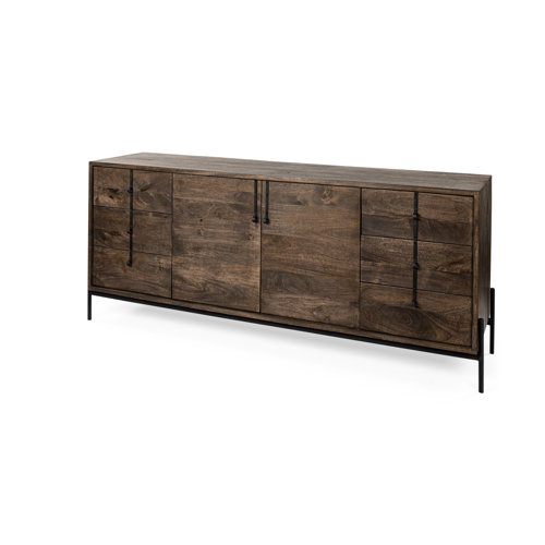 69020 - Glenn VI 71.5x18 Dark Brown Wood Frame w/ Black Iron Accent, 6 Drawer, 2 Door Cabinet Sideboard