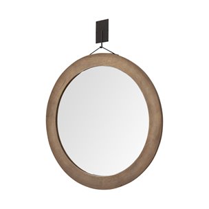 Avram 43.5" Round Brown Wood Frame Mirror