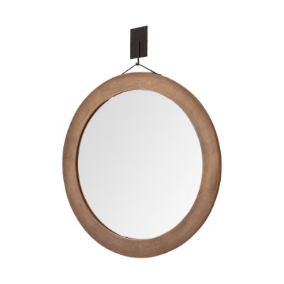 69025 - Avram 43.5" Round Brown Wood Frame Mirror