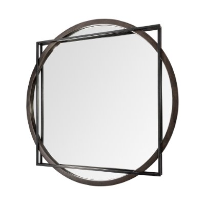 69026 - Norbert 46" Round-Square Black Wood/Metal Frame Mirror