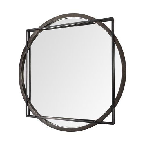 69026 - Norbert 46" Round-Square Black Wood/Metal Frame Mirror