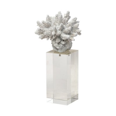 68927 - Isla (Large) 5L x 5W White Replica Resin Coral On Clear White Glass
