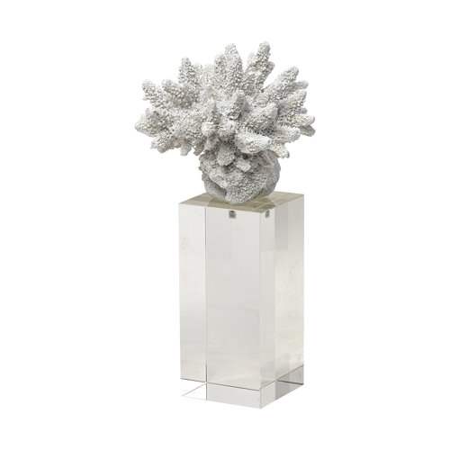 68927 - Isla (Large) 5L x 5W White Replica Resin Coral On Clear White Glass