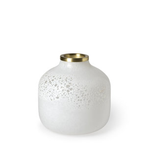 Pearl Short White Gold Rim Glass Vase 
