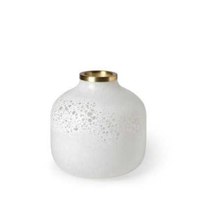 69034 - Pearl Short White Gold Rim Glass Vase 