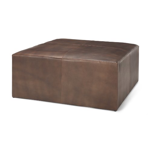 69058 - Minara 36" Square Brown Leather Wrapped w/Wood Base Ottoman