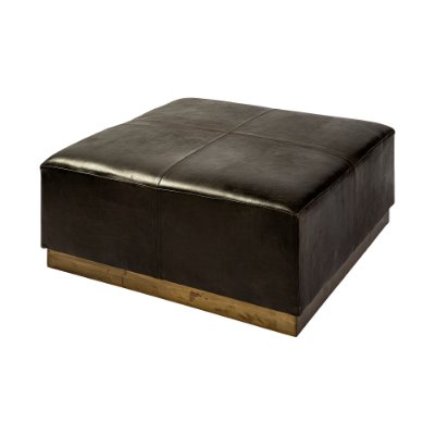 69059 - Minara 36" Square Black Leather Wrapped w/Metal Base Ottoman