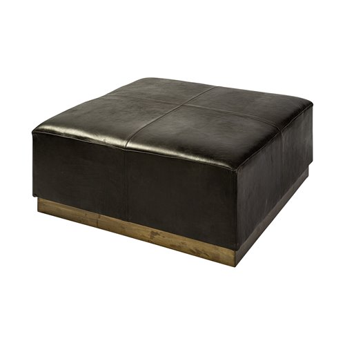 69059 - Minara 36" Square Black Leather Wrapped w/Metal Base Ottoman