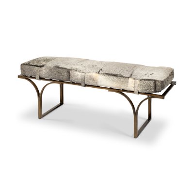 69060 - Jessie 55L x 16W White/Gray Hair-On-Hide Seat W/Gold Metal Base Accent Bench