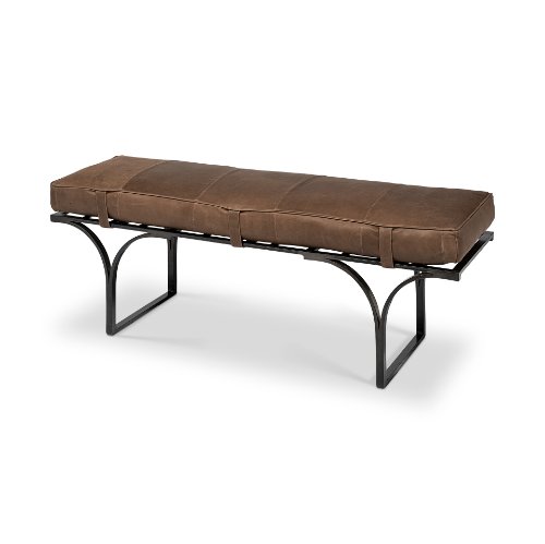 69062 - Jessie 55L x 16W Brown Leather Seat W/Black Metal Base Accent Bench