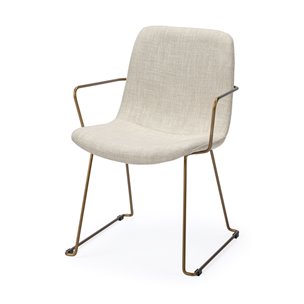 Sawyer Solid Back Dining Arm Chair | Beige Fabric w/ Gold Metal