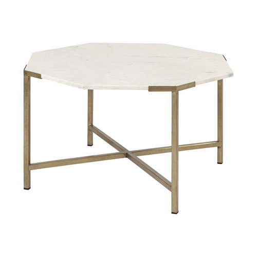 68850-AB - Vincent 33" Octagonal White Marble Tabletop w/ Gold Metal Base Coffee Table