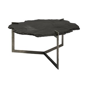 Shale 37" Irregular Live-Edge Black Slate w/Flat Iron Base Coffee Table 