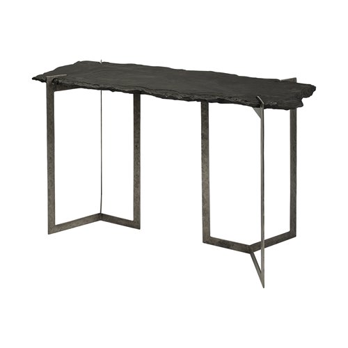 69050-AB - Shale III 50L x 20W Black Live-Edge Slate and Iron Console Table 