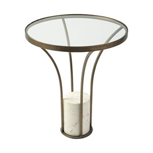 Jacinta II 21" Round Glass Top Metal and Marble Pedestal End/Side Table 