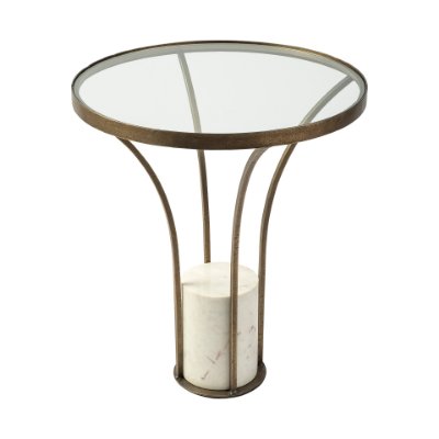 69053-AB - Jacinta II 21" Round Glass Top Metal and Marble Pedestal End/Side Table 