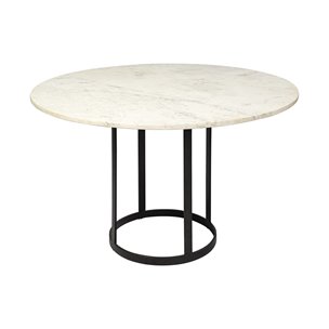 Tanner 48" Round Pedestal Dining Table | Modern | White Marble & Black Metal | Seats 4