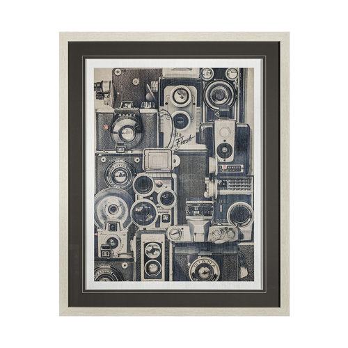 13372 - Vintage Cameras  by Thomas Brown a Hand Embellished Textured Framed Art Print Matted under Glass