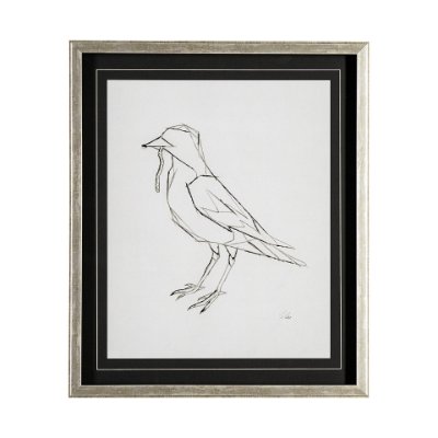 13410 - Geo Robin by Mercana Studio a Hand Embellished Textured Framed Art Print Matted under Glass