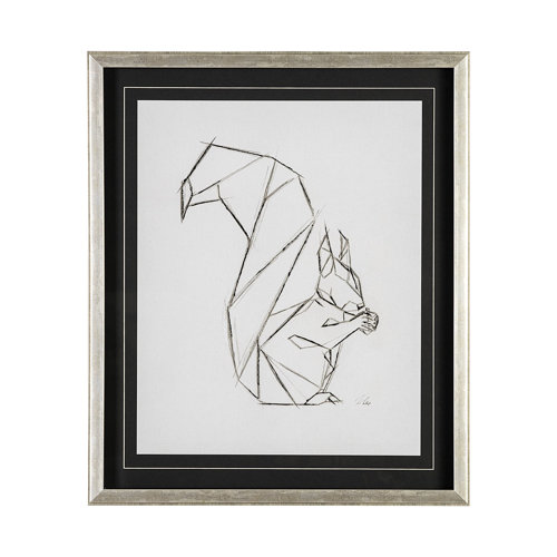 13411 - Geo Squirrrel by Mercana Studio a Hand Embellished Textured Framed Art Print Matted under Glass