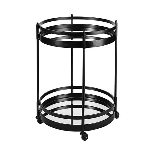 68734 - Ada Round Shape Black Metal Frame Two-Tier w/Glass Shelf Bar Cart