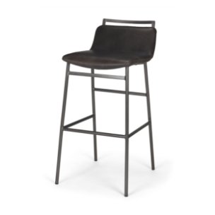 Kavalan Low Back 37.5in Seat Bar Stool | Ebony Leather w/ Black Metal