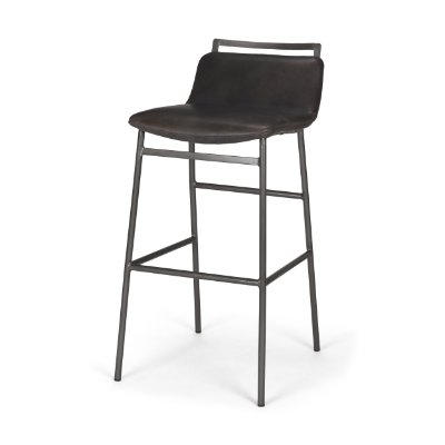 68766 - Kavalan 37.5" Total Height Ebony Leather Seat Black Metal Frame Bar Stool