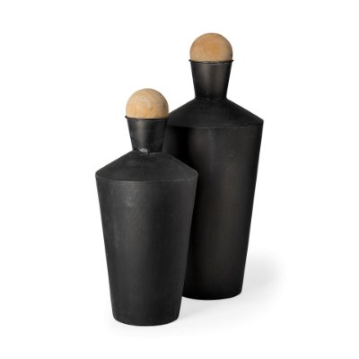 68983 - Asher Set of Two Black Metal Urns 