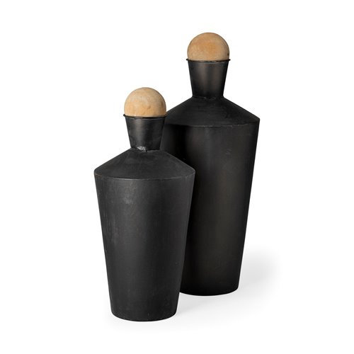 68983 - Asher Set of Two Black Metal Urns 