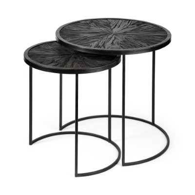 68987 - Chakra 19.7" Set of Two Round Dark Wood Top Black Frame Accent Tables
