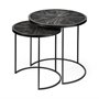 68987 - Chakra 19.7" Set of Two Round Dark Wood Top Black Frame Accent Tables
