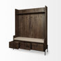 69019 - Glenn V 56L x 17W Dark Brown Wood w/ Cream Fabric Seat, 3 Drawers Hall Tree