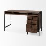 69021 - Glenn VII 56L x 22W Dark Brown Wood w/ Black Iron Frame, 3 Drawer Office Desk