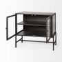 69010 - Arelius  36L x 18W Black-Brown Wood, Black Metal Base w/ 2 Glass Doors Accent Cabinet 