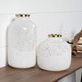69034 - Pearl Short White Gold Rim Glass Vase 