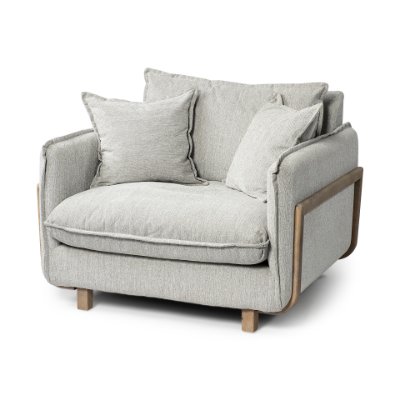 68716 - Roy II Frost Gray Upholstered and Brown Wood Frame Arm Chair
