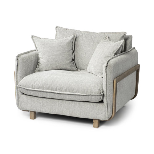 68716 - Roy II Frost Gray Upholstered and Brown Wood Frame Arm Chair