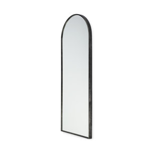 Agatha 28.0L x 2.0W x 70.0H Rounded Arch Black Metal Frame Full Length Mirror