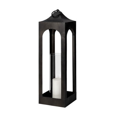 68989 - Ina Short Charcoal Metal Candle Holder Lantern 