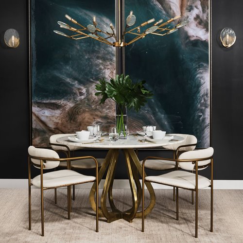 68238-AB - Laurent 48" Marble Top Gold Metal Base Dining Table