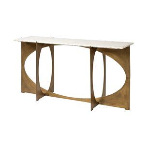 Reinhold IV 59L x 16W White Marble Top Gold Metal Base Console Table 