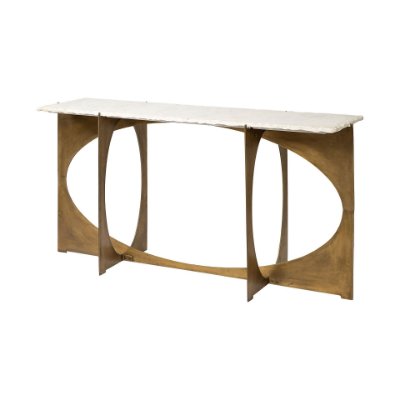 68660-AB - Reinhold IV 59L x 16W White Marble Top Gold Metal Base Console Table 