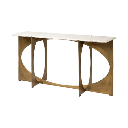 68660-AB - Reinhold IV 59L x 16W White Marble Top Gold Metal Base Console Table 