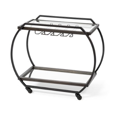 69086 - Chriselle Black Metal And Glass Two Tier Bar Cart