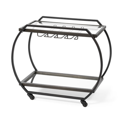 69086 - Chriselle Black Metal And Glass Two Tier Bar Cart
