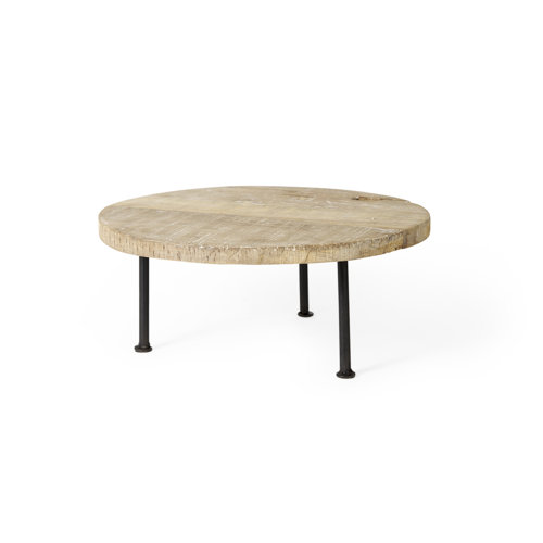 69144 - Cedric 15L x 15W x 6H Round Light Brown Wood w/ Black Metal Legs Decorative Display Stand