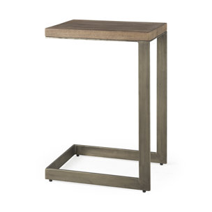 Faye 14L x 18W x 26H Medium Brown Wood W/ Antique Nickel Finished Metal Base C Side Table