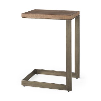 69170 - Faye 14L x 18W x 26H Medium Brown Wood W/ Antique Nickel Finished Metal Base C Side Table