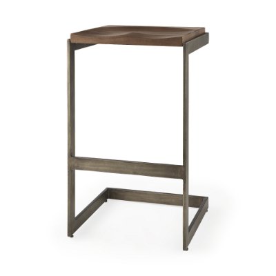 69173 - Kiran 17L x 17W x 30H Medium Brown Wood W/ Antique Nickel Finished Metal Frame Bar Stool